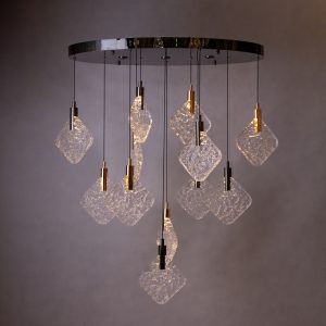 Lampa wisząca 15913, złoto i czerń polerowana, wymiar bazy: 78 x42 cm pastylki z tłuczonego szkła