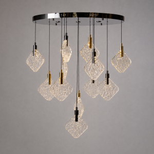 Lampa wisząca 15913, złoto i czerń polerowana, wymiar bazy: 78 x42 cm pastylki z tłuczonego szkła