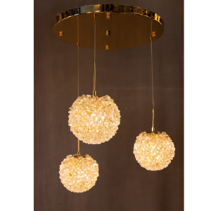 Lampa wisząca 16011, złota, kryształowa, 3 barwy światła, średnica 40 cm