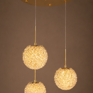Lampa wisząca 16011, złota, kryształowa, 3 barwy światła, średnica 40 cm