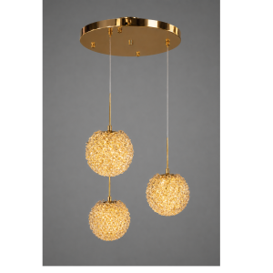 Lampa wisząca 16011, złota, kryształowa, 3 barwy światła, średnica 40 cm