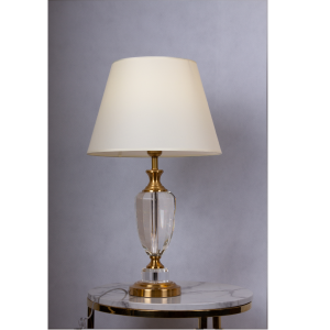 Lampa stołowa ELEGANCE 16102, złota, kryształowa, mosiężna, średnica 40 cm, wysokość 67 cm