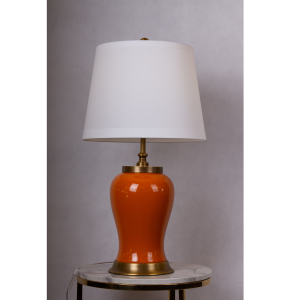 Lampa stołowa ELEGANCE 16086, pomarańczowa, porcelanowa, średnica abażura 45 cm, wysokość 84 cm