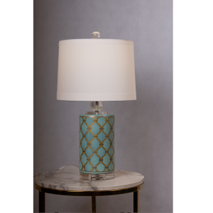 Lampa stołowa ELEGANCE 16085, turkusowa, porcelanowa, średnica abażura 36 cm, wysokość 64 cm